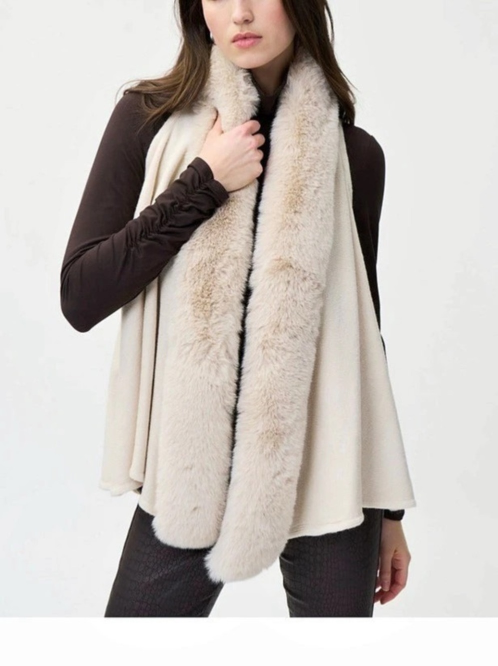 Joseph Ribkoff Faux Fur Collar Vest Style 224957 Cream OSFA